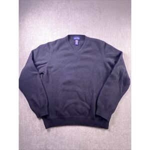 Club Room Lambswool Sweater Men L Black V Neck Dad Teacher Casual Preppy